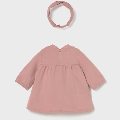 Vestido rosa de manga comprida para bebé com faixa para o cabelo