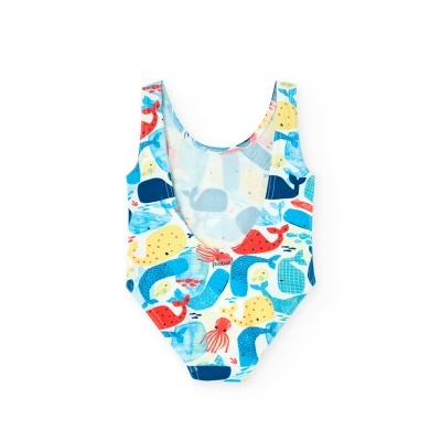 Fato de banho infantil colorido com padrão de animais marinhos