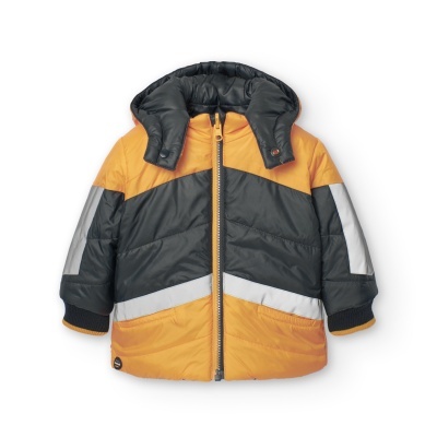 Casaco acolchoado com capuz laranja, cinzento e branco para criança