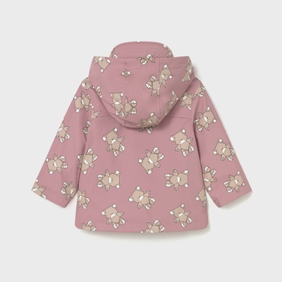 Casaco infantil cor-de-rosa com capuz e estampado de guaxinins
