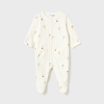 Macacão de bebé creme com padrão floral e bolsos frontais