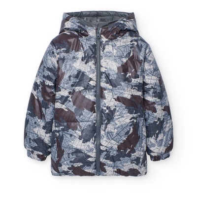 Casaco infantil camuflado com capuz e fecho de correr