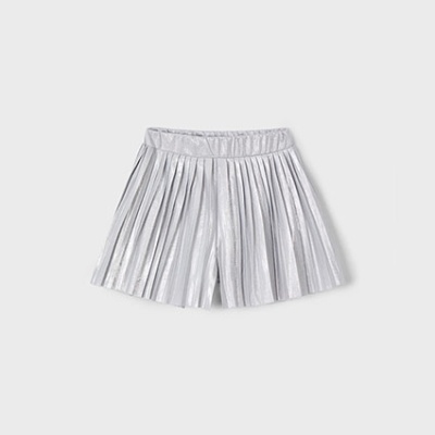 Calção feminino prateado plissado com cós elástico