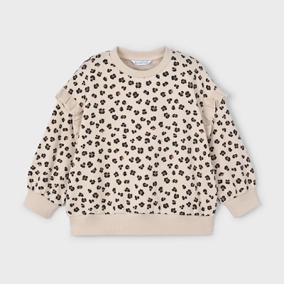 Sweat bege com padrão animal print e folhos nos ombros para criança