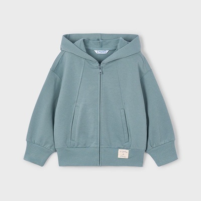 Camisola com capuz azul-petróleo para criança com fecho de correr frontal