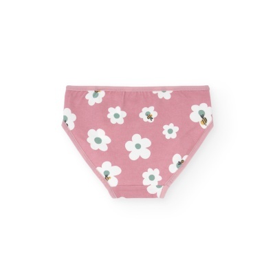 Cuecas de criança rosa com flores brancas estampadas