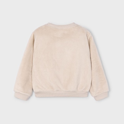 Casaco bege claro para criança, tecido felpudo, visto de trás