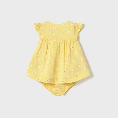 Vestido amarelo com flores brancas para bebé