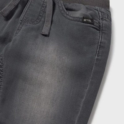 Calças cinza escuro com faixa elástica e cordão na cintura