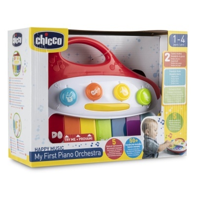 Brinquedo infantil Chicco My First Piano Orchestra colorido na embalagem