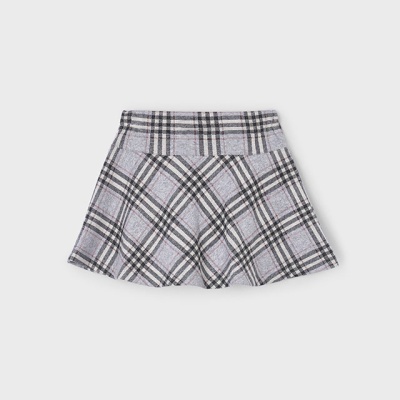 Saia rodada xadrez cinza, preto e branco com cintura alta e plissado