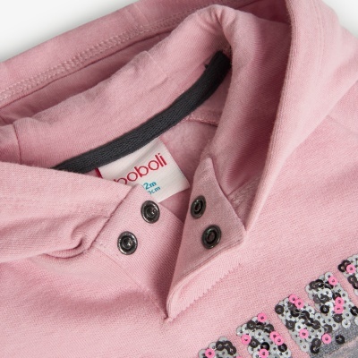 Camisola rosa claro para bebé com capuz e botões de pressão no decote
