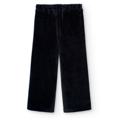 Calças pretas de tecido aveludado com cintura elástica