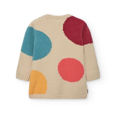 Camisola de malha infantil bege com grandes círculos coloridos