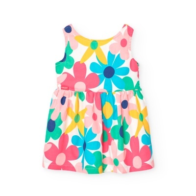 Vestido infantil sem mangas com flores coloridas