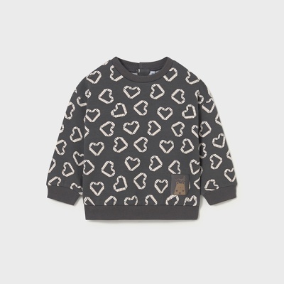 Sweatshirt cinza escuro de criança com padrão de corações brancos