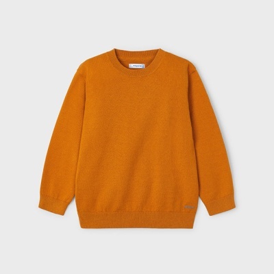 Camisola de malha laranja com gola redonda e punhos canelados