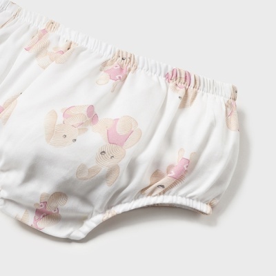 Calções de bebé brancos com padrão de ursos cor-de-rosa