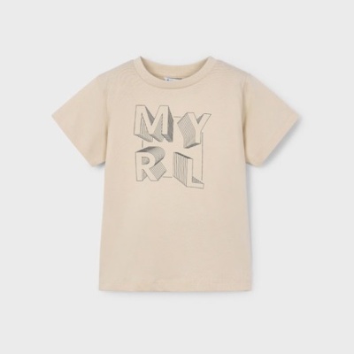 T-shirt bege de manga curta com letra MYRL estampada em 3D