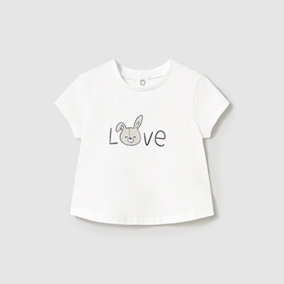 T-shirt branca de bebé com estampa 'Love' e coelho