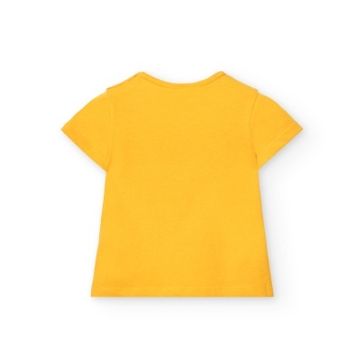 T-shirt infantil amarela de manga curta vista de trás