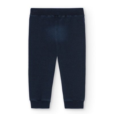 Calças compridas azuis escuras para criança com cós elástico e punhos