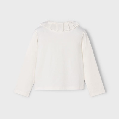 Camisola branca de manga comprida com gola plissada