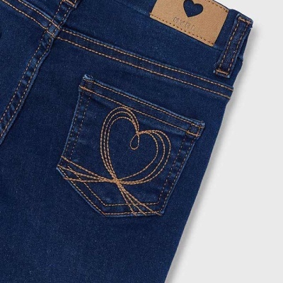Calças de ganga azuis com bolso traseiro bordado com coração e etiqueta OSTARA