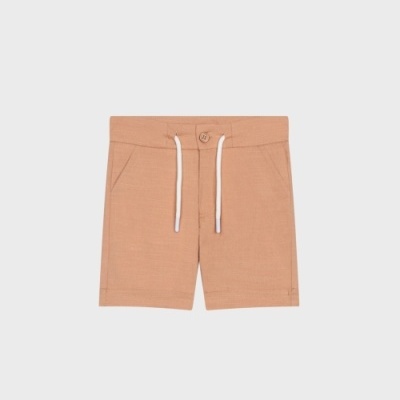 calções cor areia claros com cordões brancos