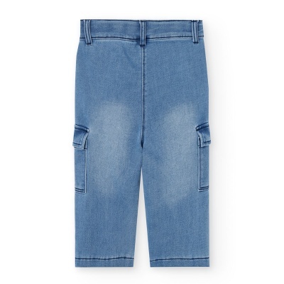 Calças de ganga azuis para criança com bolsos laterais tipo cargo