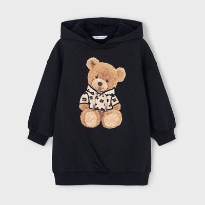 Vestido preto de criança com ursinho estampado à frente