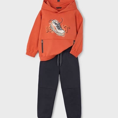 Fato de treino infantil com hoodie laranja e calças pretas
