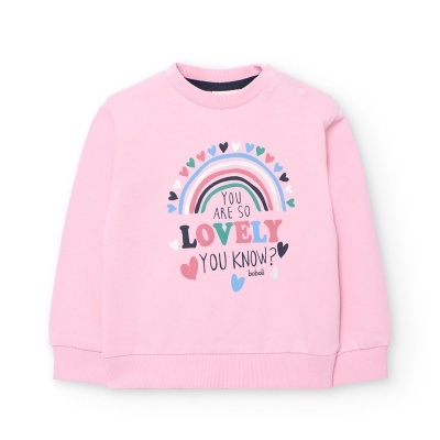 Sweatshirt rosa para criança com arco-íris e corações coloridos