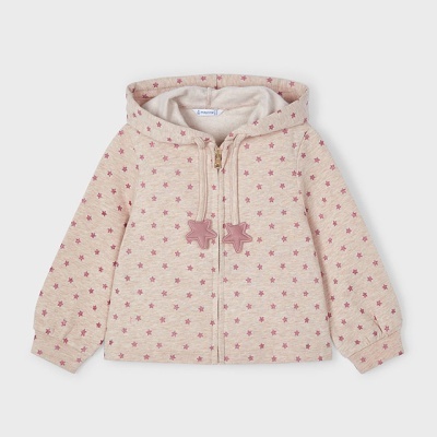 Casaco com capuz bege com estrelas cor de rosa para criança