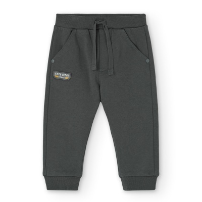 Calças de criança cinzento escuro com bolsos e etiqueta Free Rider.