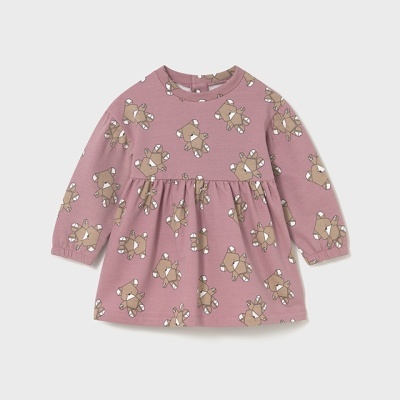 Vestido infantil rosa com padrão de ratinhos