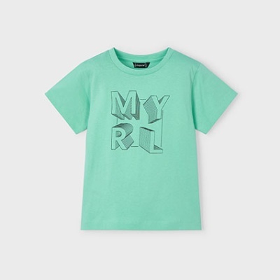 T-shirt infantil verde água com letras MY RL destacadas