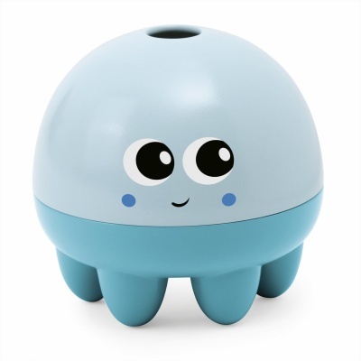 Objeto em forma de polvo azul com olhos grandes e sorriso