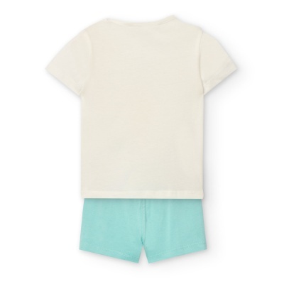 Conjunto infantil com t-shirt creme e calções azul claro