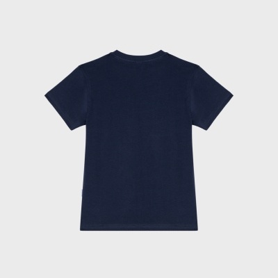 T-shirt azul escuro de costas com manga curta