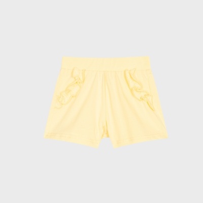 Calções amarelos claros com cintura elástica e bolsos franzidos