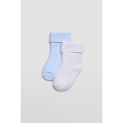 Par de meias para bebé azul clara e branca com punho dobrado