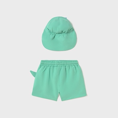 Conjunto infantil verde agua chapéu e calções