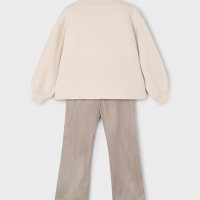 Conjunto infantil com sweatshirt creme e calças bege