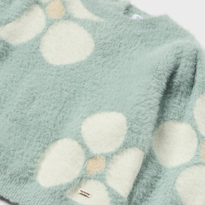 Camisola felpuda verde água com flores brancas e bege