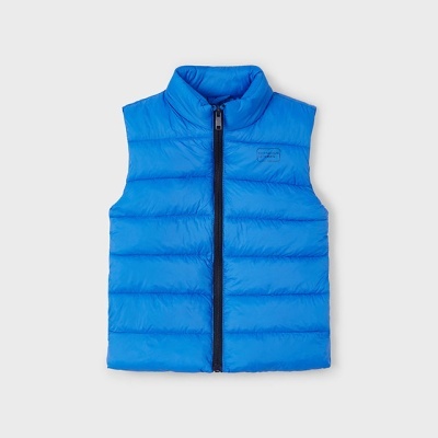 Colete infantil azul acolchoado com fecho de correr preto