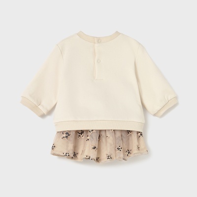 Camisola infantil creme com pregas de tule floral