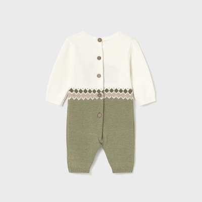 Macacão de bebé branco e verde com botões