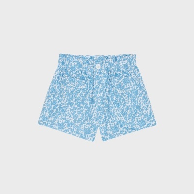 Calções de banho azuis com padrão de flores brancas para criança