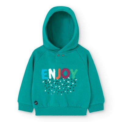 Camisola verde água para criança com capuz e estampa 'ENJOY'
